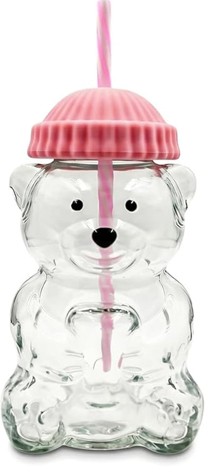 Vaso de vidrio con popete reutilizable para batidos, boba y café helado rosa