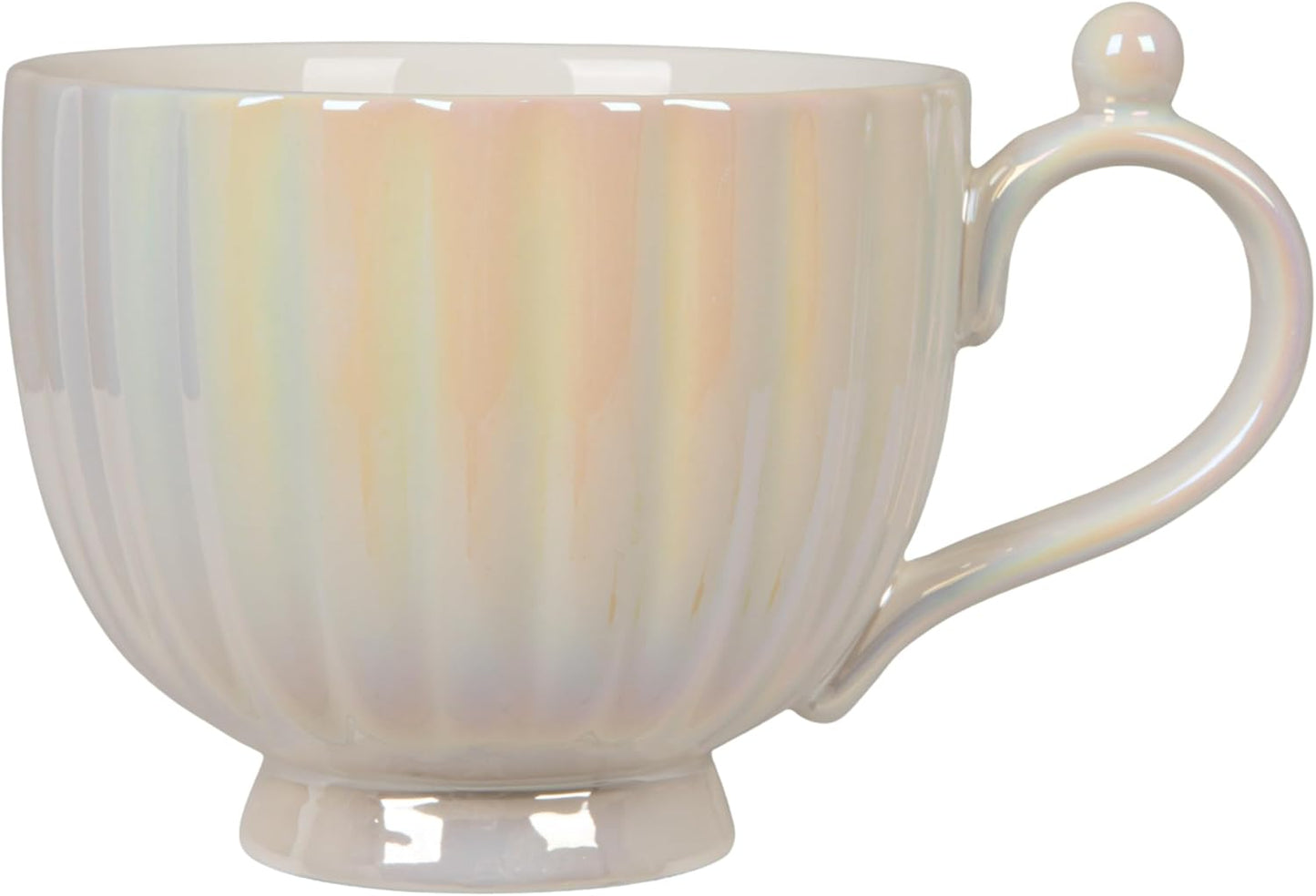 Set 4 Tazas Gres Acanaladas Acabado Iridiscente Blanco