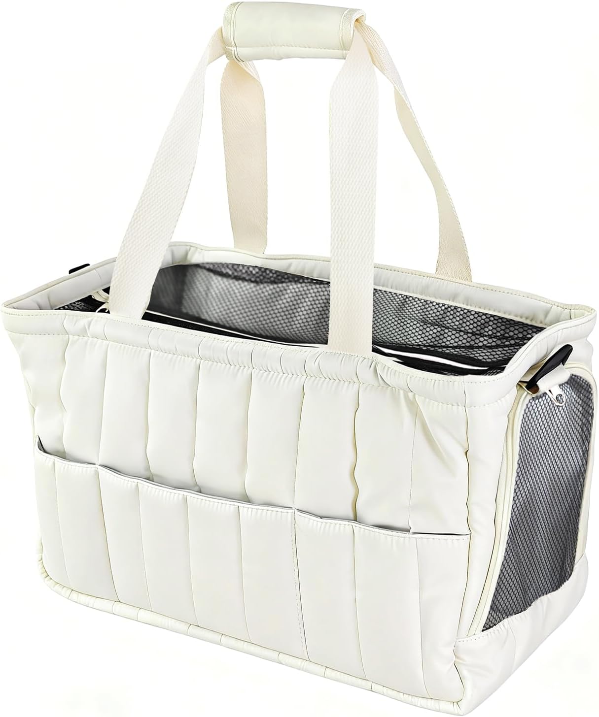 Bolsa transporte mascotas perros gatos con correa segura blanco