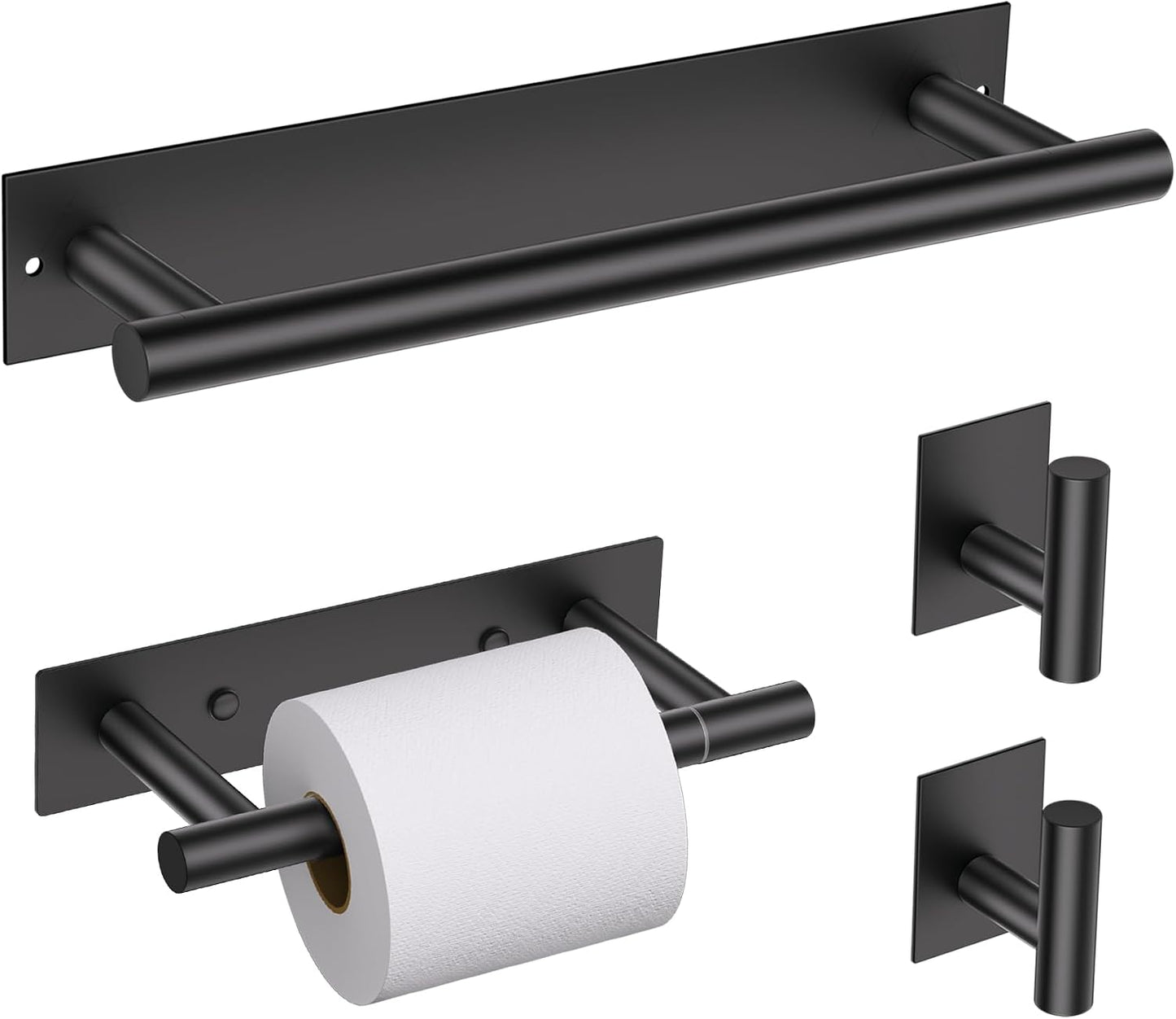 Set 4 Pzas Soporte Papel Higiénico Ganchos Negro