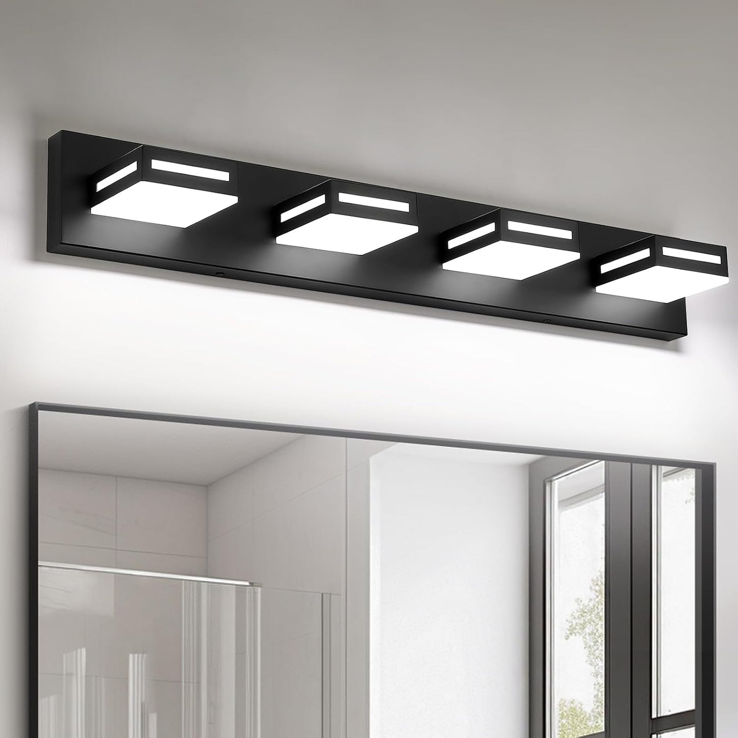 Lámpara LED baño 4 luces 30pulg regulable 5CCT negro mate