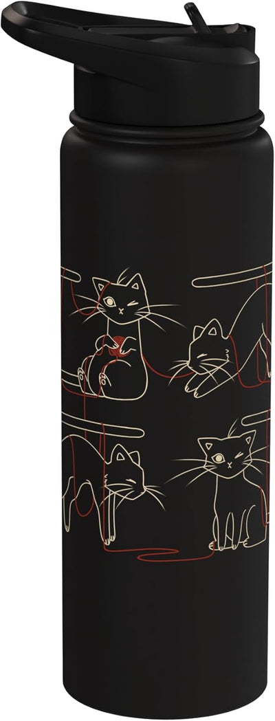 Bottlla de agua aislada de acero inoxidable con gatos divertidos
