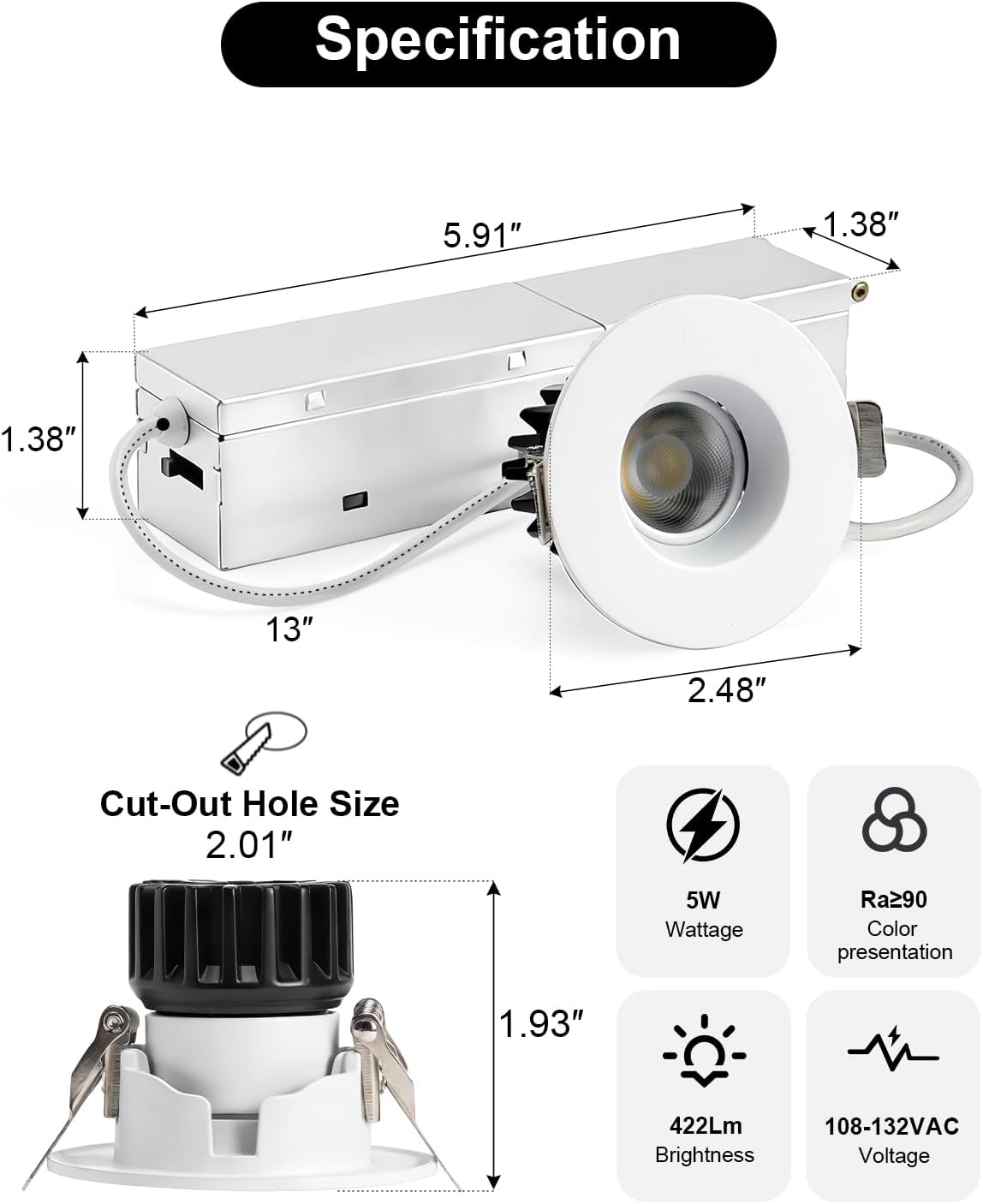 Iluminación LED empotrable 2pulg set 6 blanco regulable CCT
