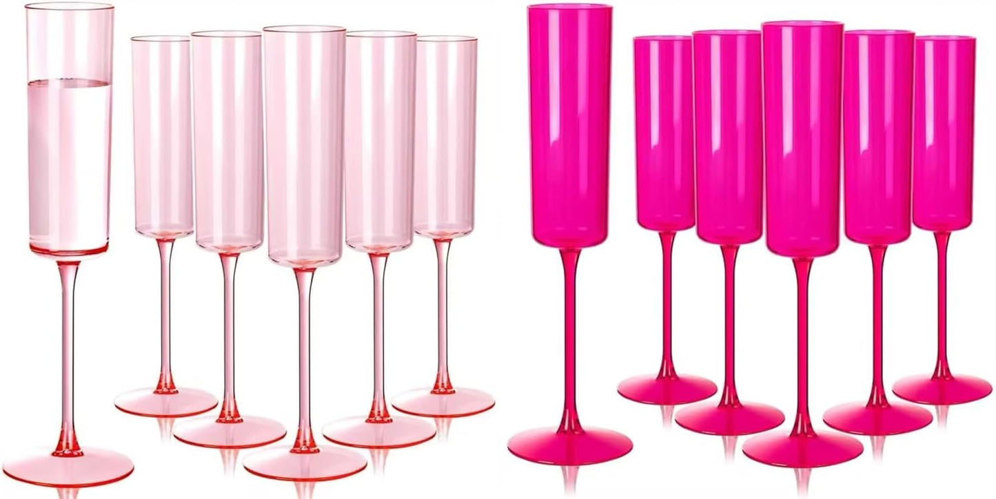 Vaso de champán rosa plástico 24 unidades para fiestas