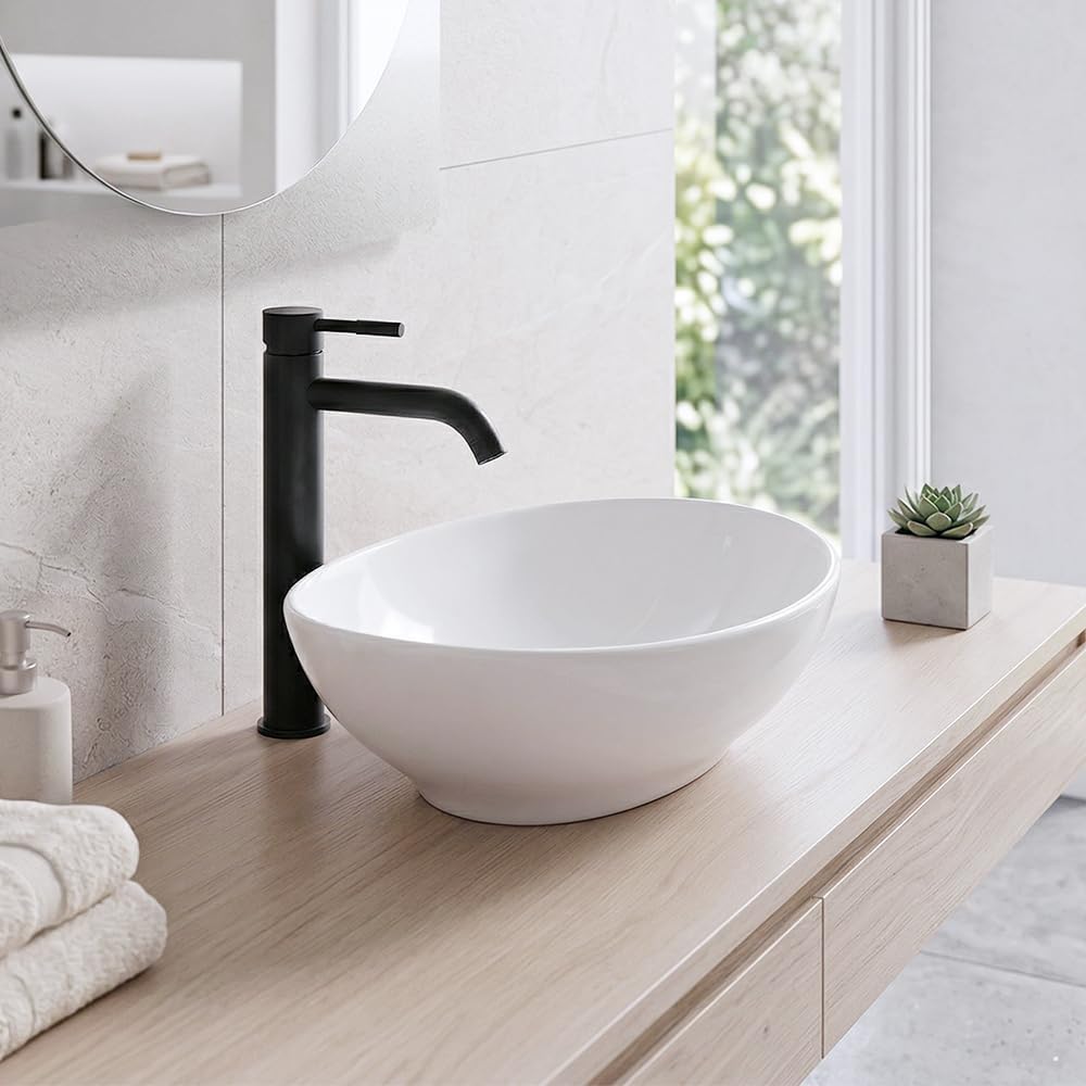 Fregadero baño cerámica blanca 16x13pulg forma huevo