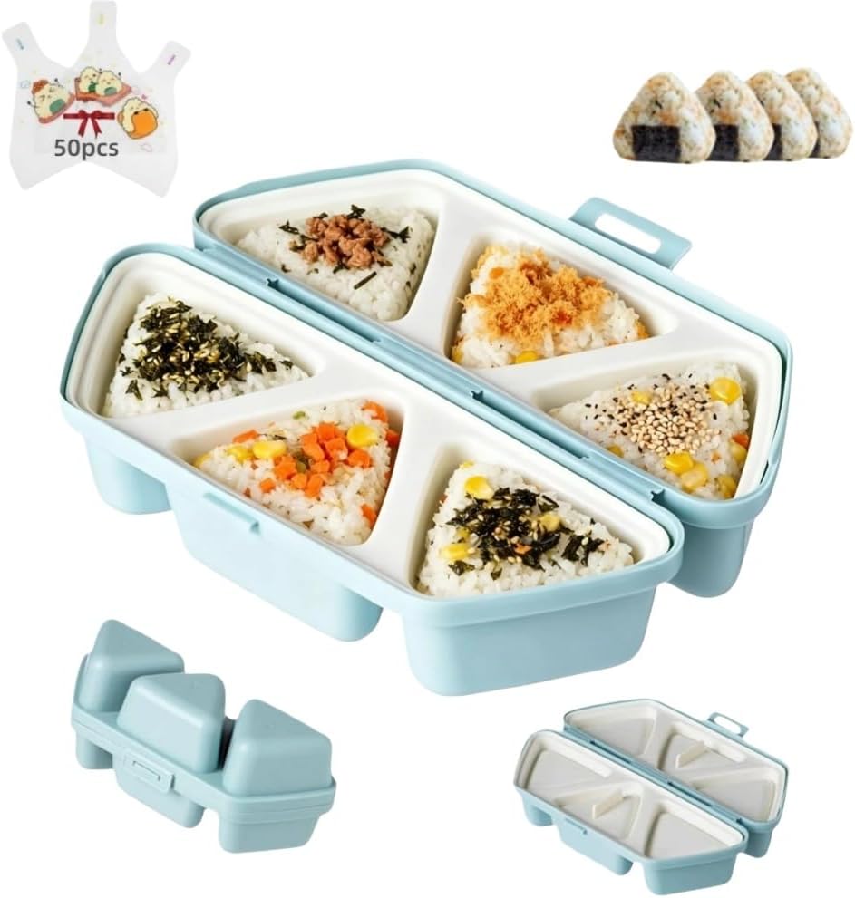 Molde Onigiri 6 en 1 azul triangular para hacer 6 bolas de arroz