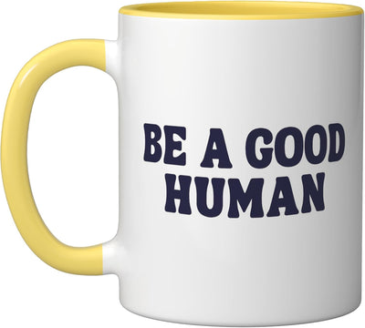 Taza cerámica Be a good human amarillo/blanco
