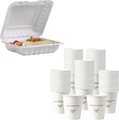 Contenedores comida 3 compartimentos 100 pzas taza papel 12oz blanca