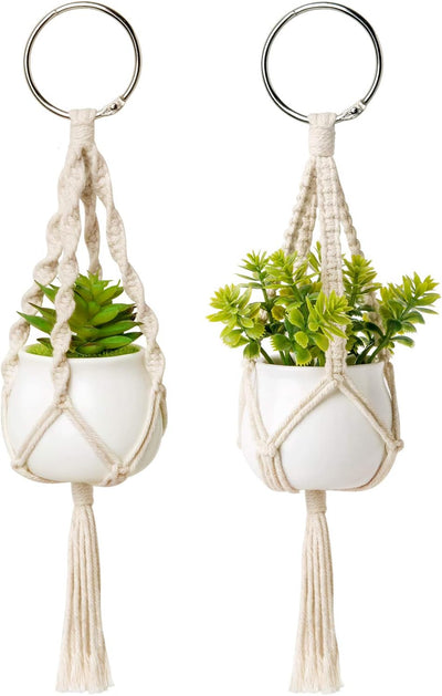 Colgante bohemio para coche con plantas artificiales