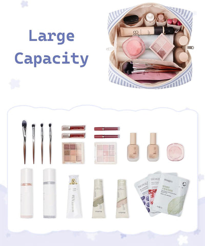 Bolsa maquillaje personalizada con inicial cremallera Raya azul