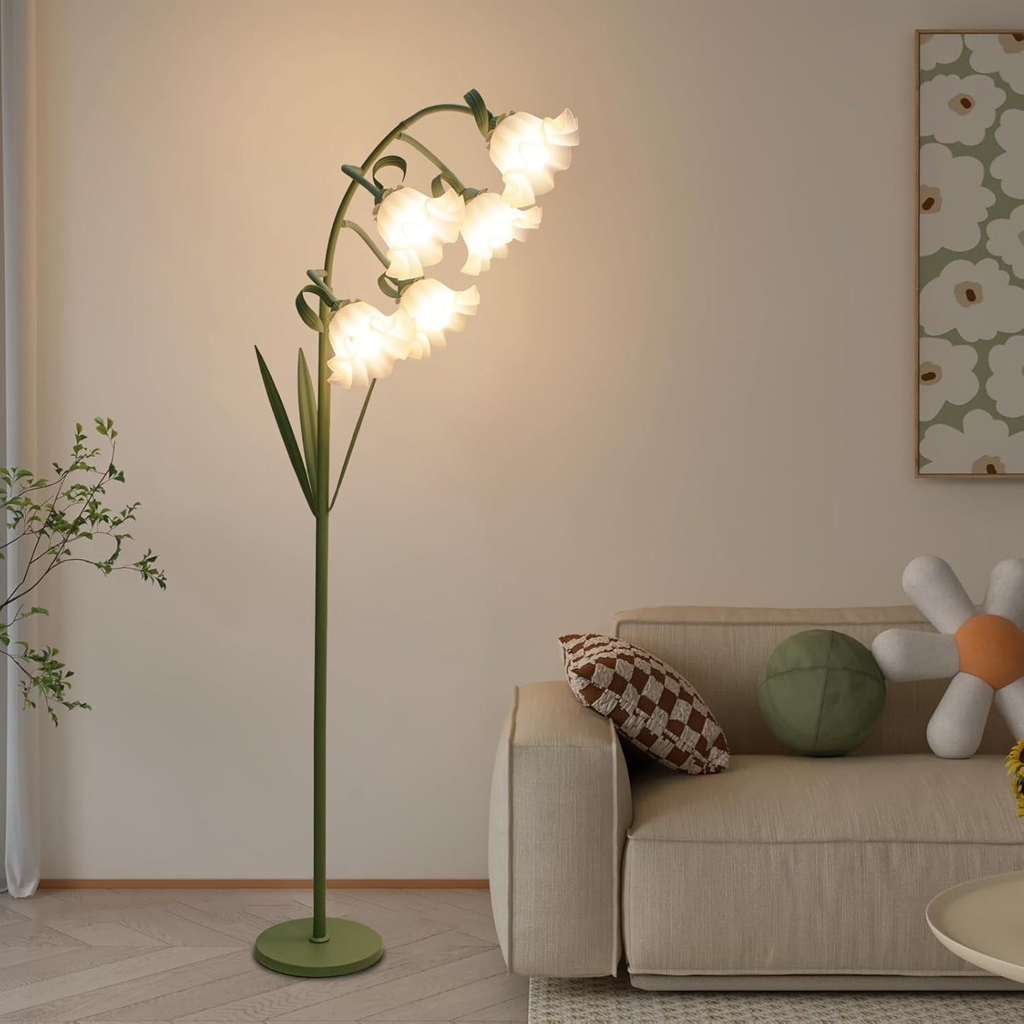 Lámpara pie floral verde 5 LED E26 3 modos interruptor