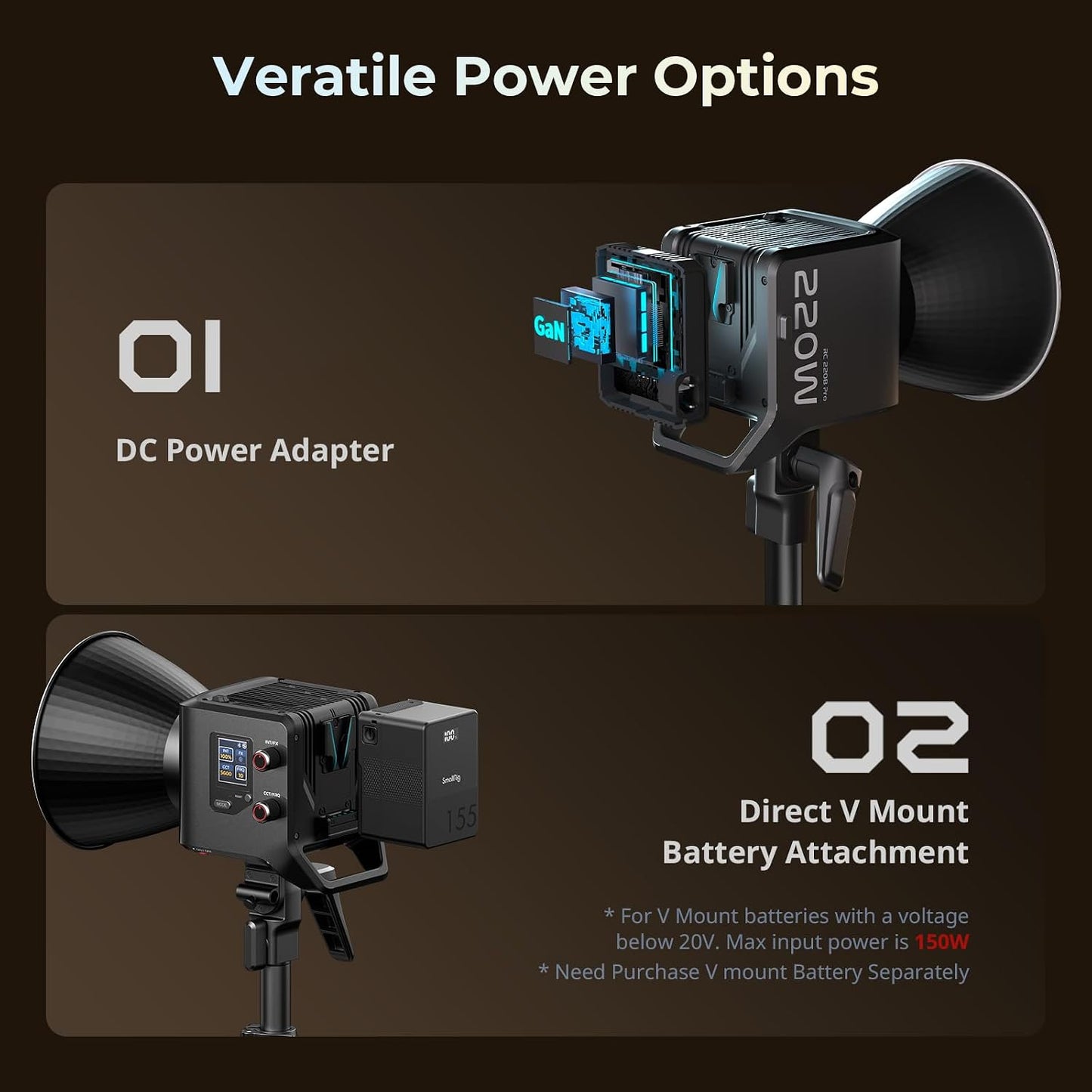 Luz video COB bicolor 2700K-6500K CRI 95 soporte Bowens