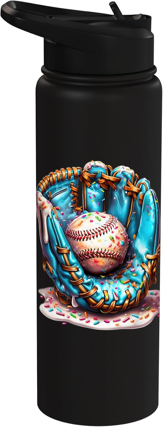 Botella de agua aislada de acero inoxidable con diseño de helado de beisbol