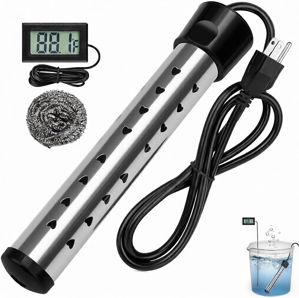 Calentador agua inmersión 2000W termómetro LCD acero inox