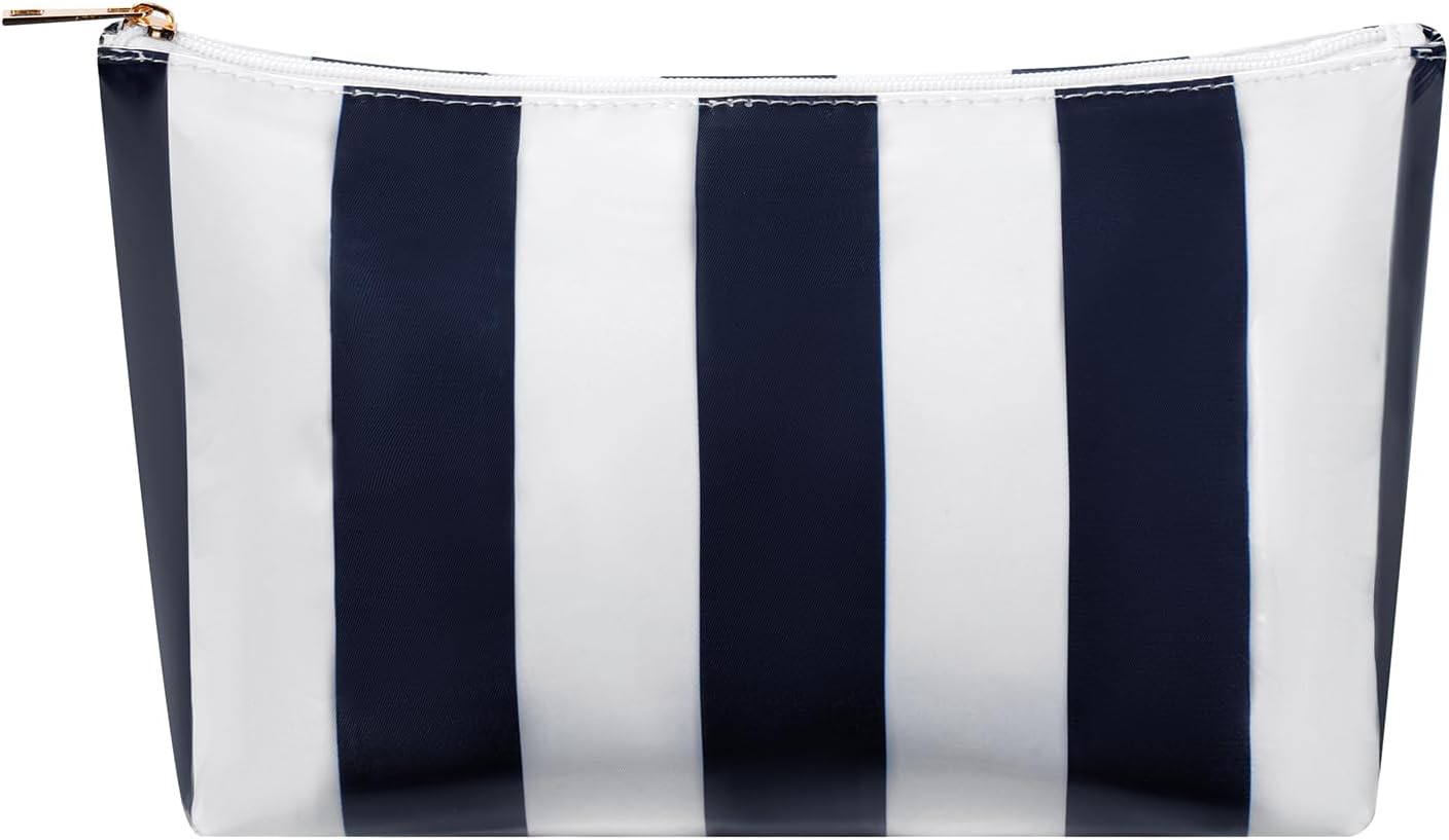 Bolsa maquillaje PVC impermeable a rayas con cremallera