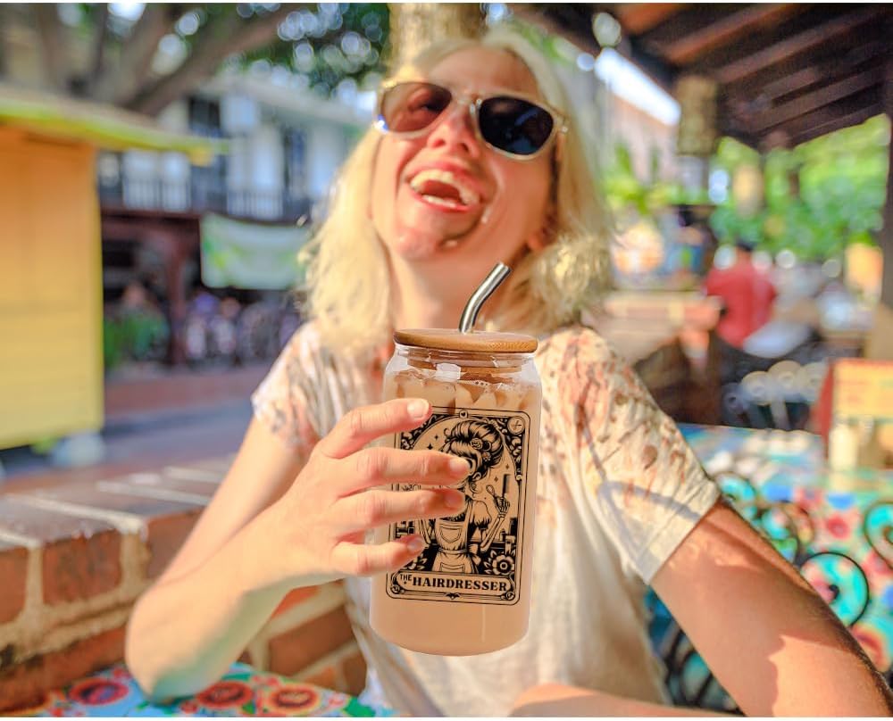 Taza de vidrio con tapa y pajita, regalo para hombres y mujeres
