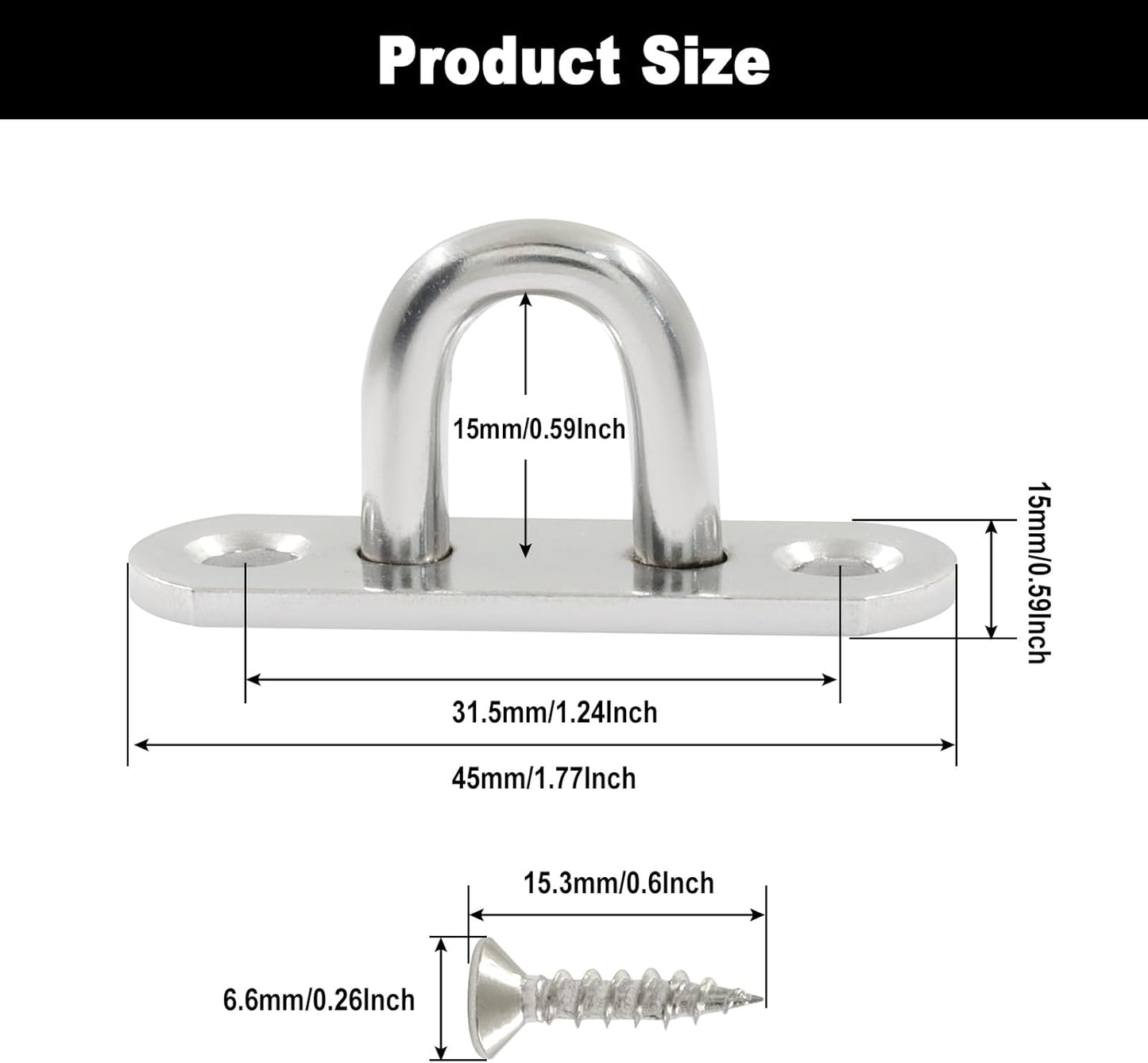 Pack 15 ganchos acero inox 304 para placa ojo montaje seguro