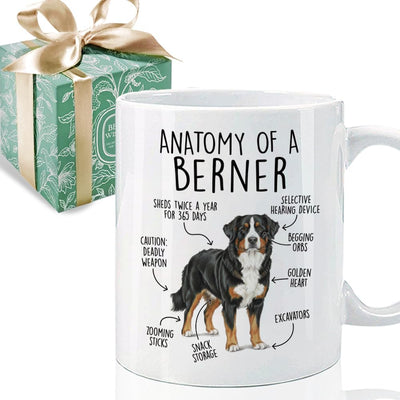 Taza de café con anatomía divertida de un perro Bernés, regalo para amantes de los perros