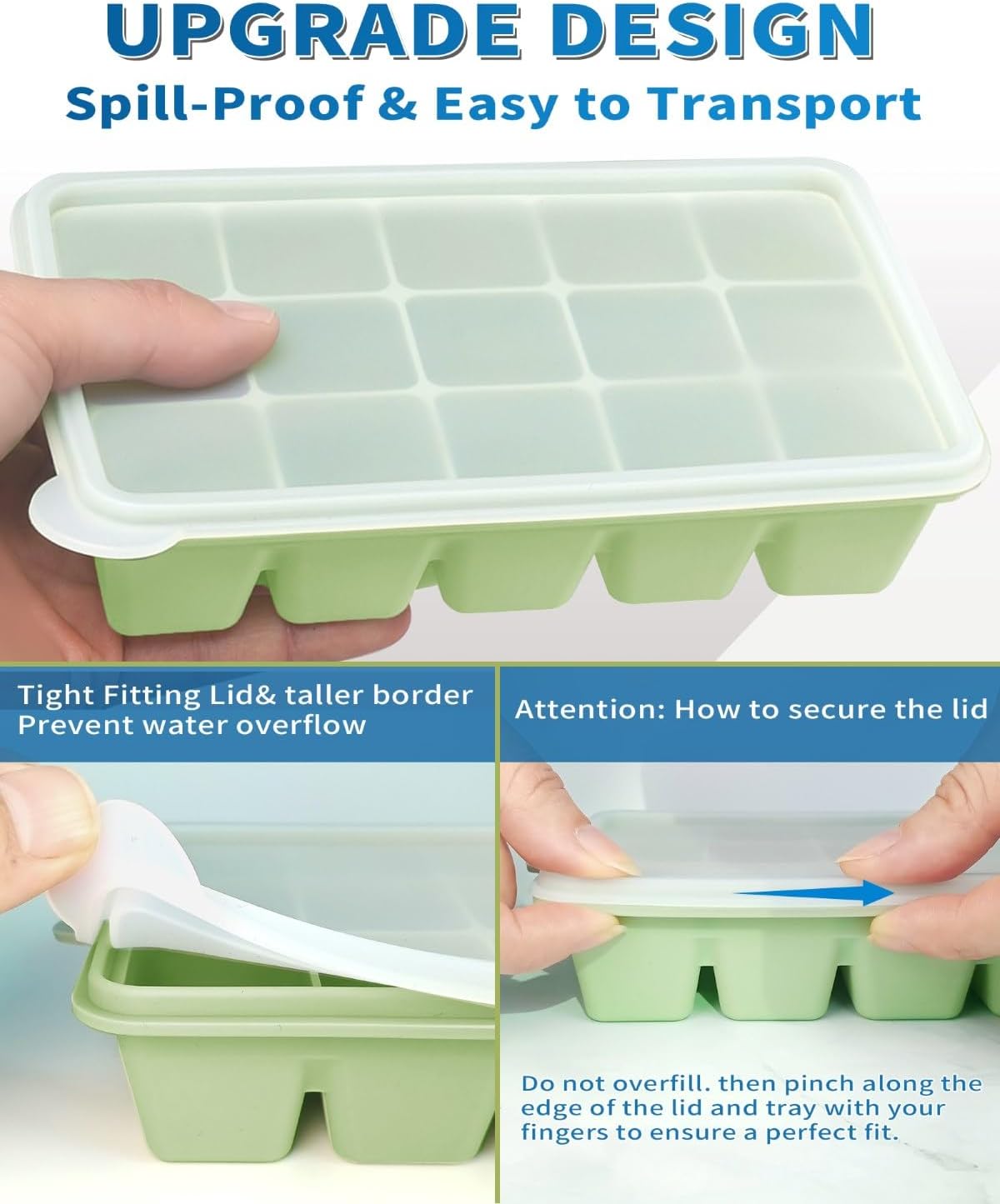 Bandejas de silicona para cubos de hielo apilables con tapa resistente