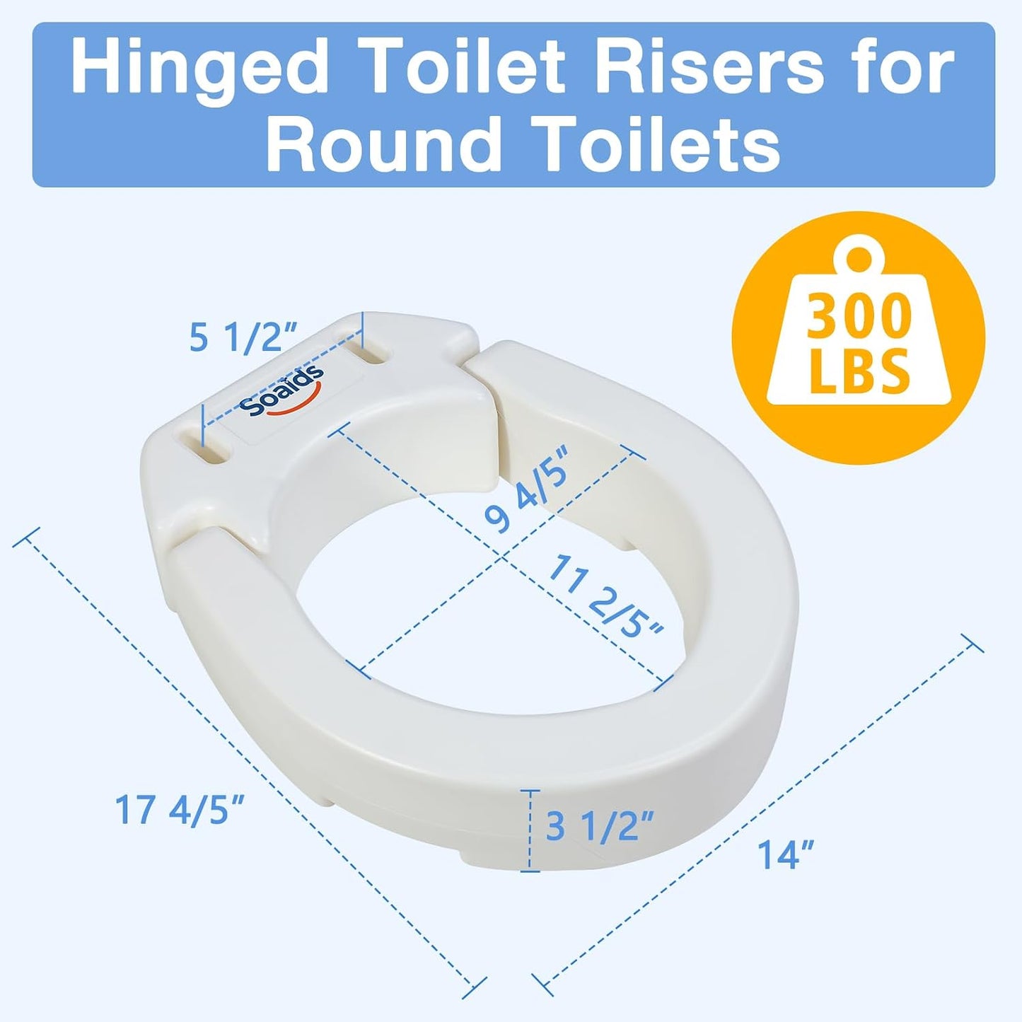 Asiento inodoro elevado 3.5pulg bisagras para adultos