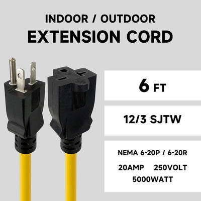 Cable extensión exterior 6 pies NEMA 6-20P/R SJTW 20A 250V amarillo