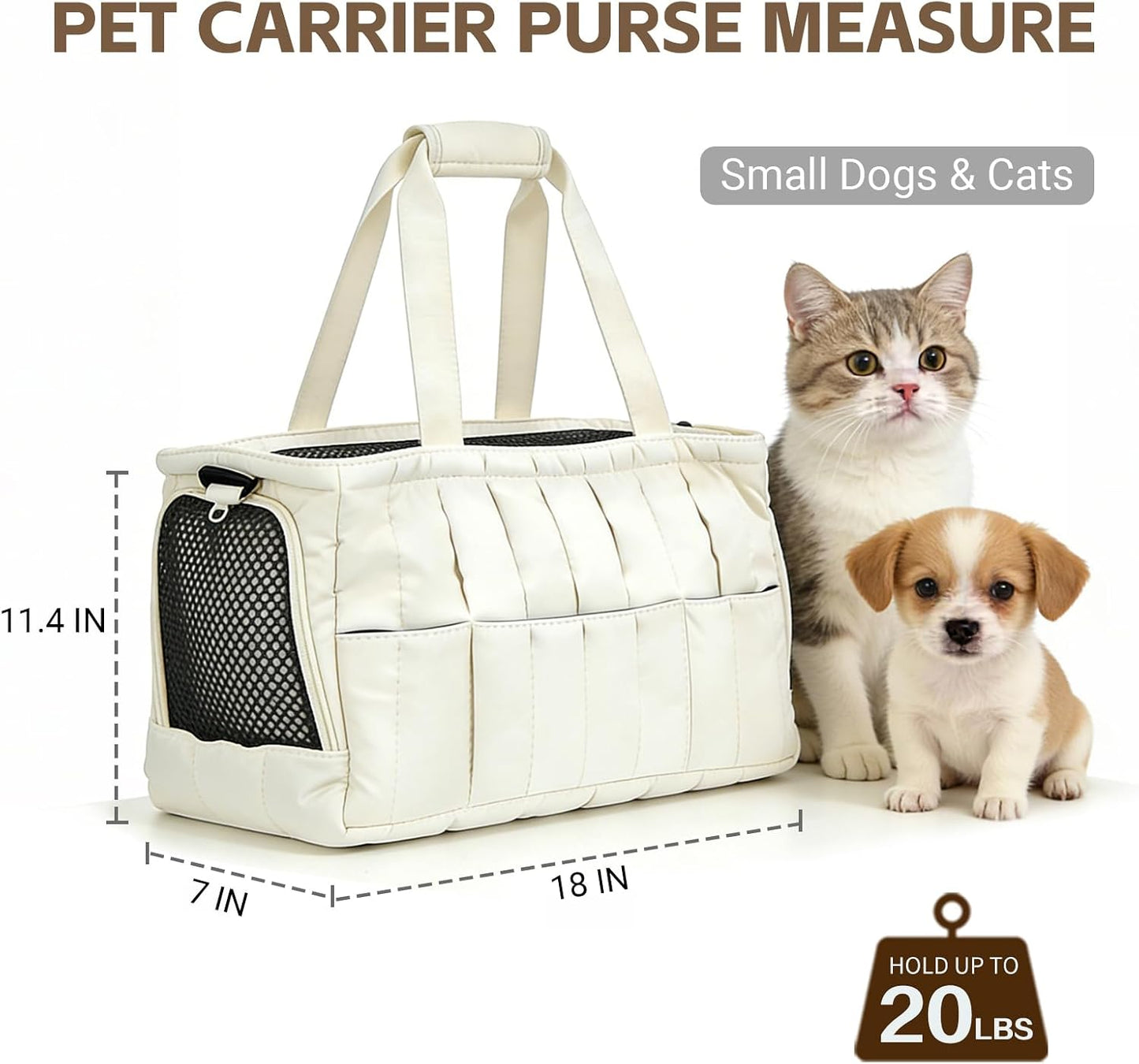 Bolsa transporte mascotas perros gatos con correa segura blanco
