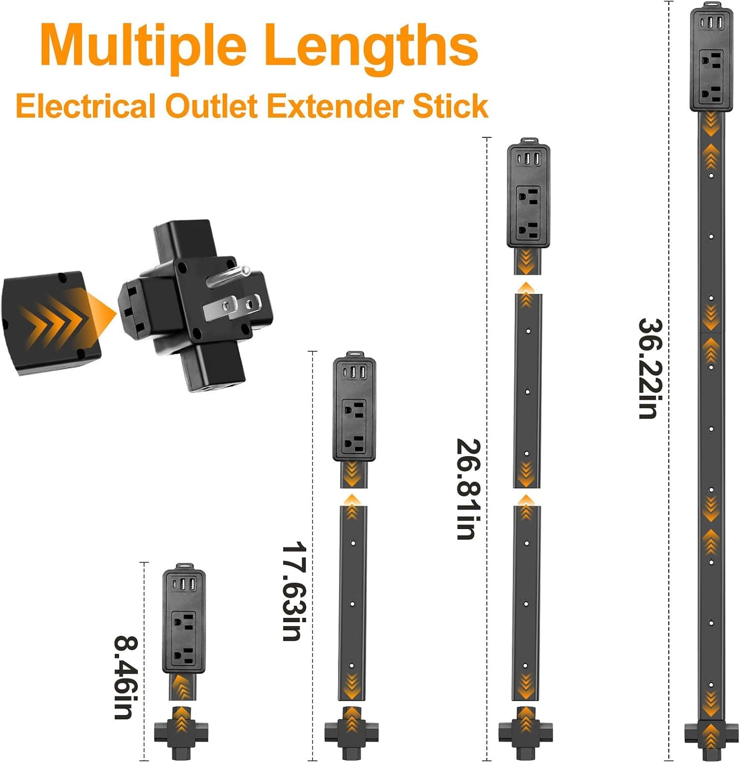 Extensor corriente 8-36pulg modular 360° para tomas difíciles negro