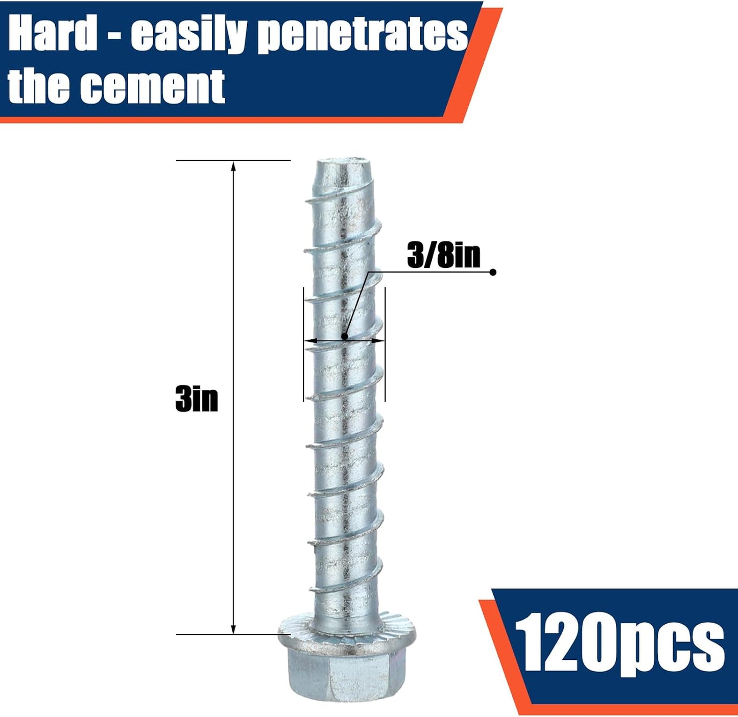 120 Anclajes Hormigón Galvanizados 3/8x3pulg