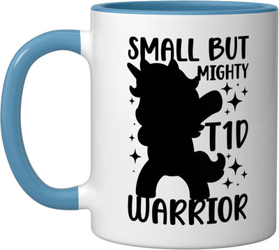 Taza cerámica para diabetes tipo 1 azul/blanco