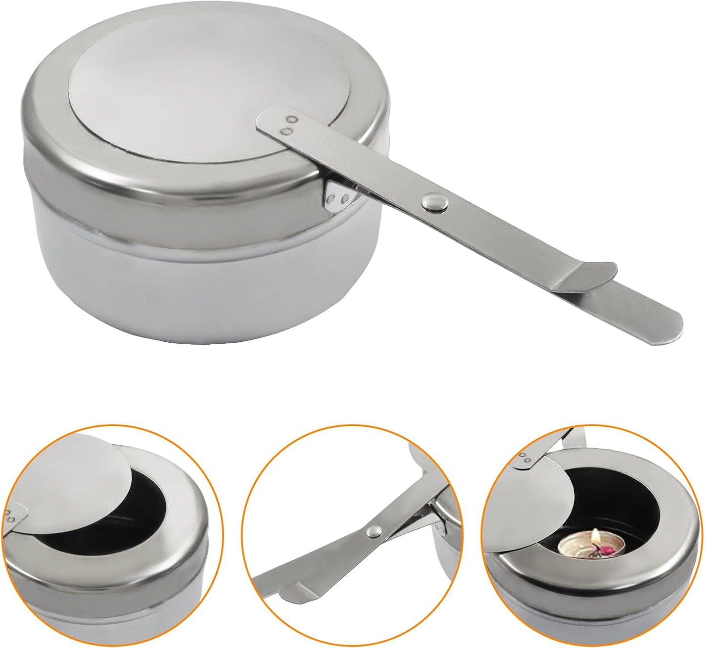 Set 4 Soportes Combustible Acero Inox Con Cubierta Bufé Catering