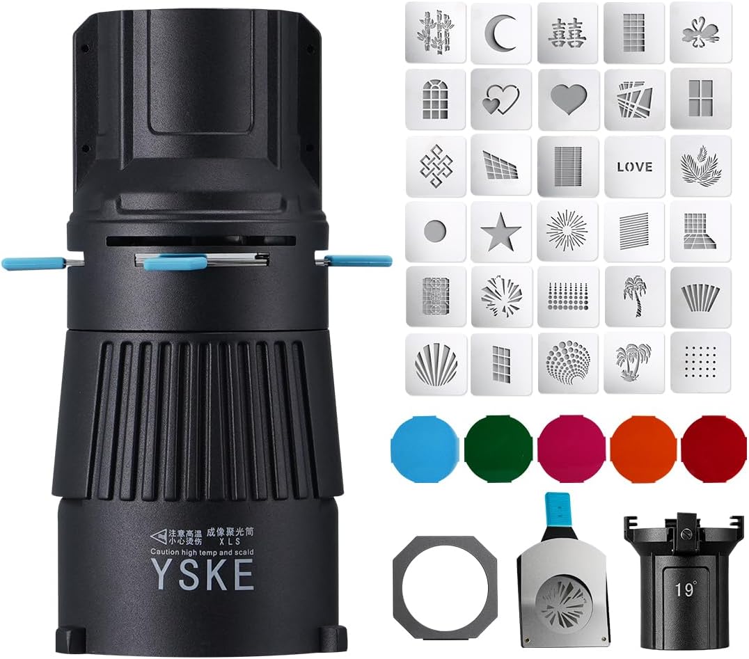 Foco Bowens Snoot 19° con 30 gobos y 5 geles para luces LED
