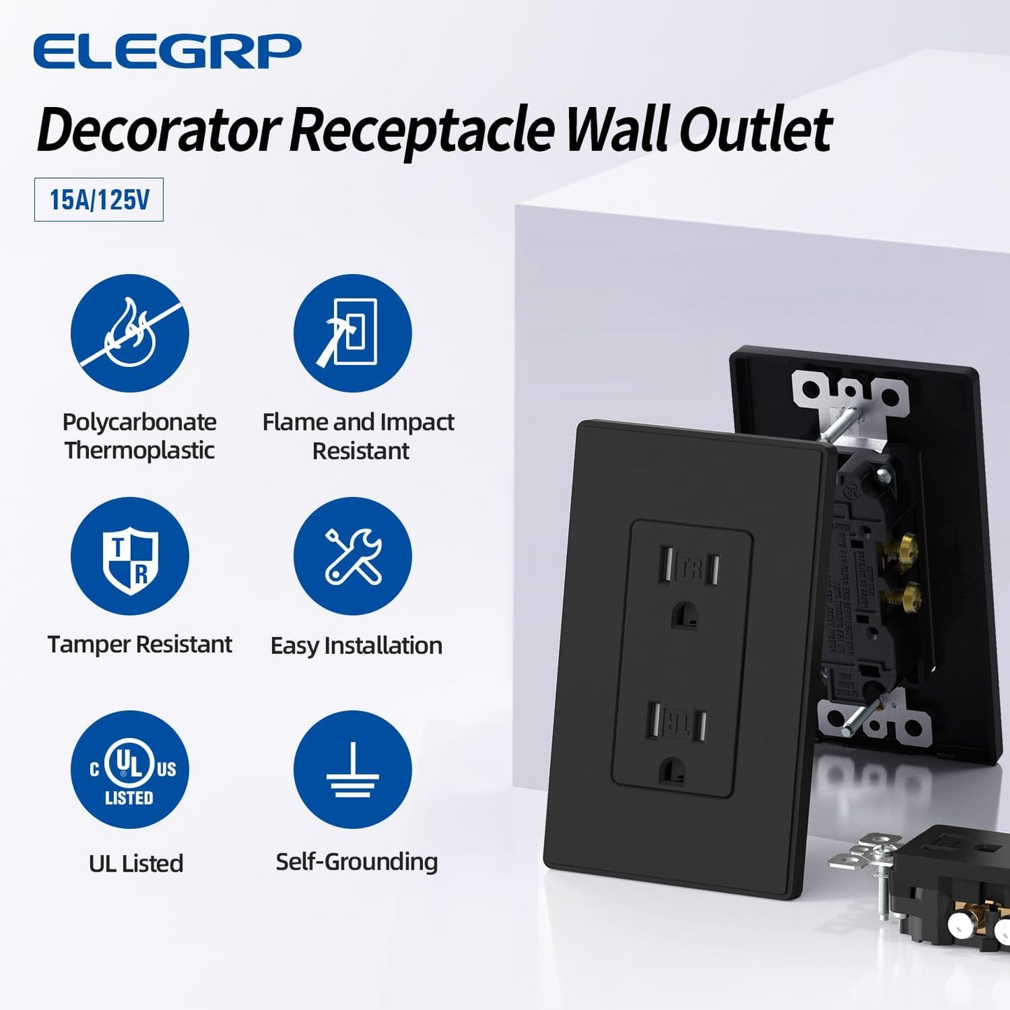 Enchufe decorativo pared negro mate 15A