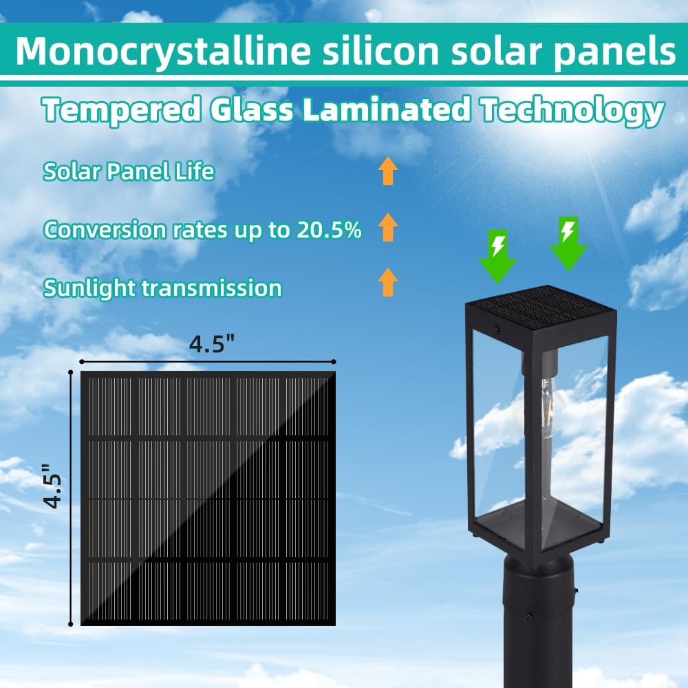 Lámpara solar poste exterior 14.5pulg negro mate