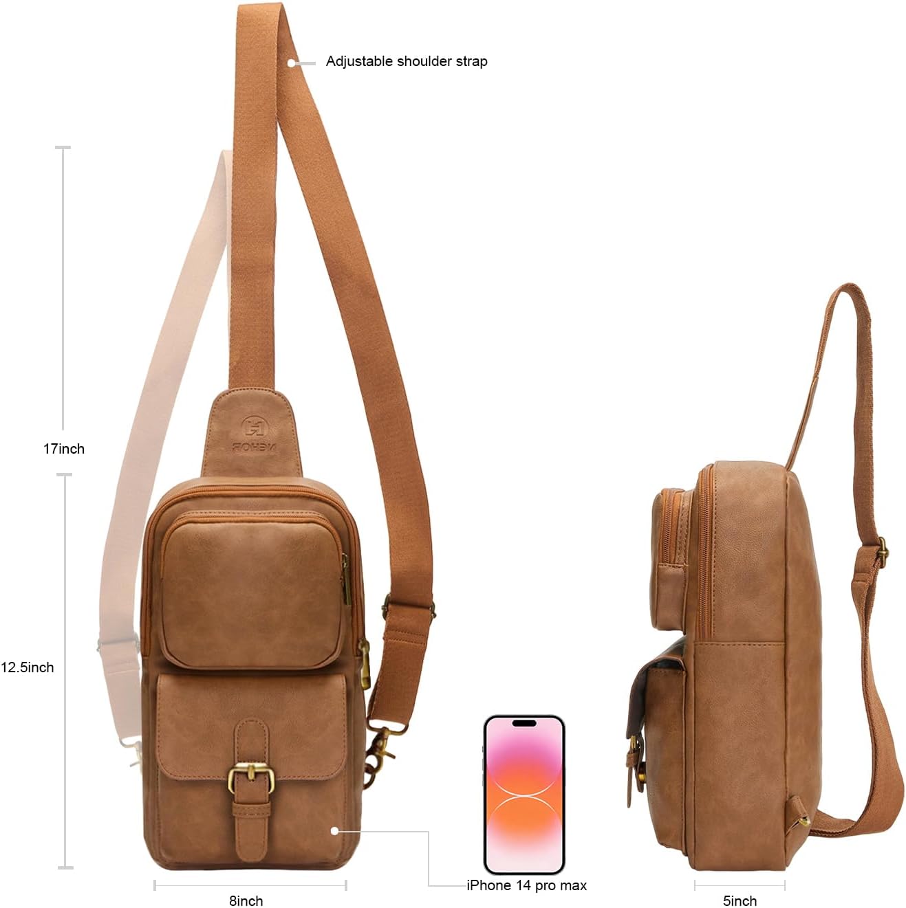 Bolso bandolera piel sintética impermeable Marrón M Casual