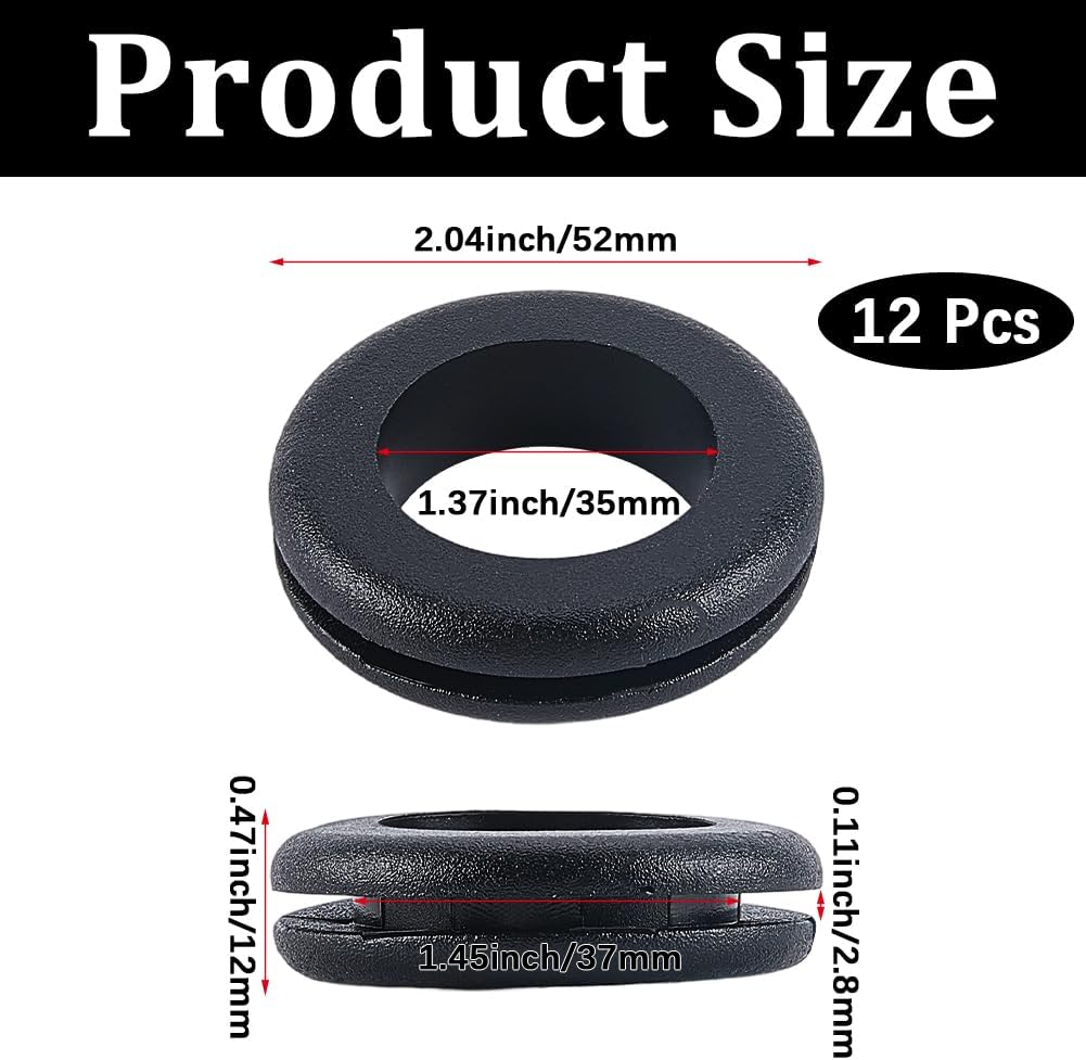 12 Pzas Anillos de Goma Negro 1.4pulg para Cables Automotriz