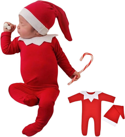 Accesorios foto recién nacido traje elfo Navidad rojo