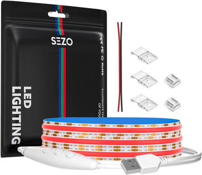 Tira LED COB USB 5V regulable roja 3.3pies 320leds flexible