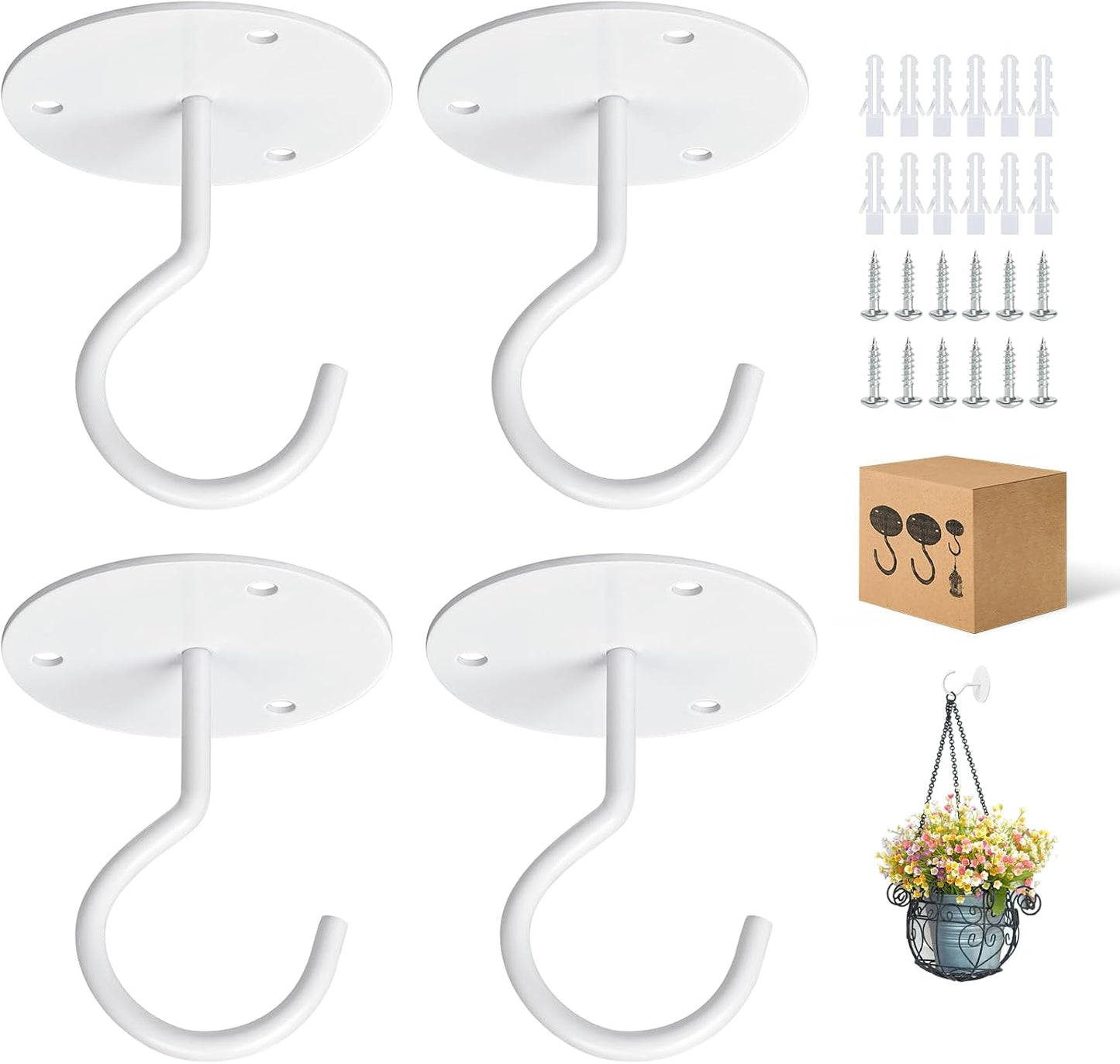 Ganchos techo metal para plantas 4uds color blanco