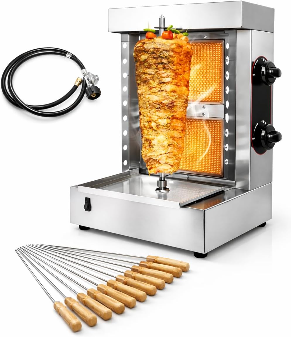 Máquina de parrilla Shawarma comercial acero inoxidable 2 quemadores