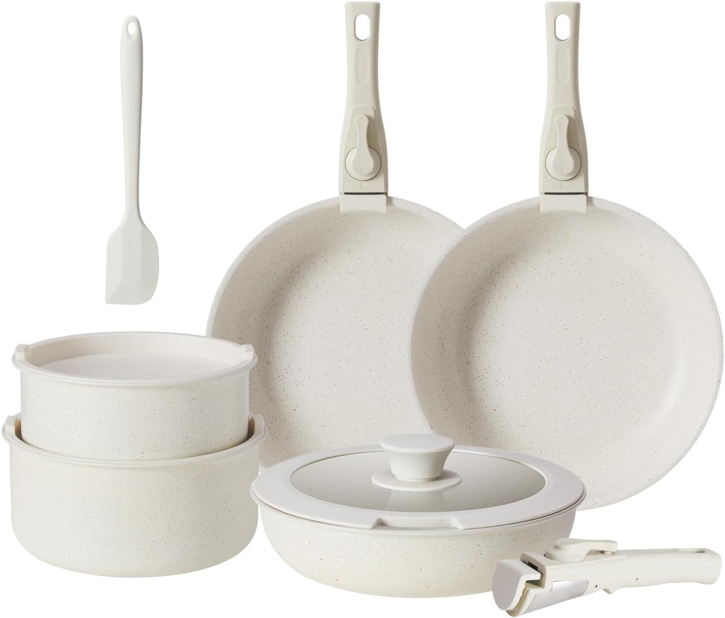 Set 12 Pzas Ollas Sartenes Antiadherente Mango Desmontable