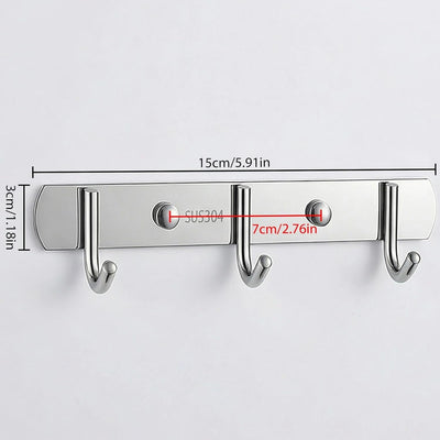 Estante pared acero inox 3 ganchos para baño