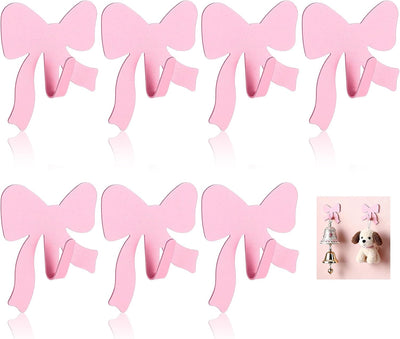7 Pzas Lazo Rosa Ganchos Metal Adhesivo para Puerta Decoración