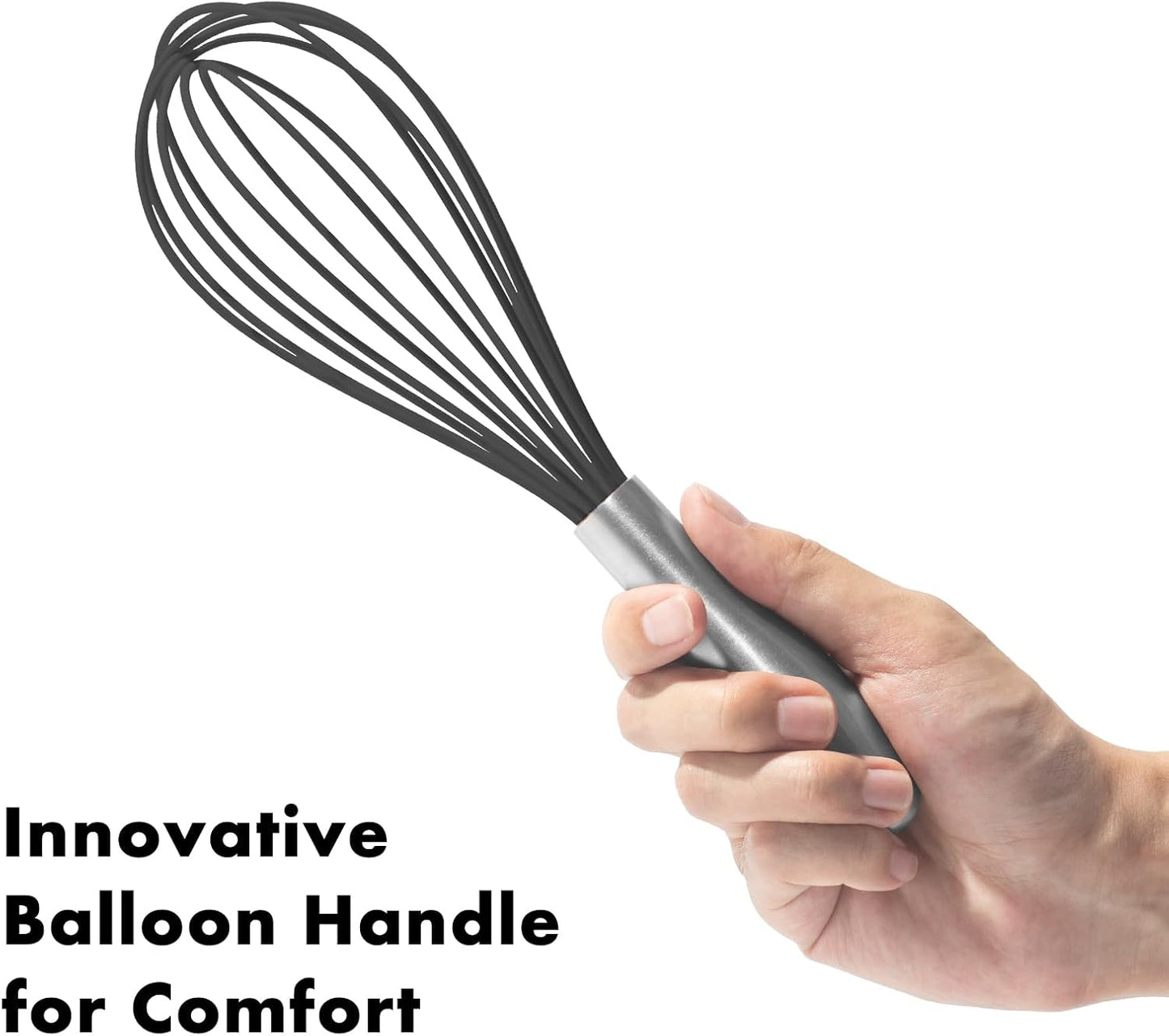 Batidor de silicona negra 10 pulgadas resistente al calor con mango ergonómico