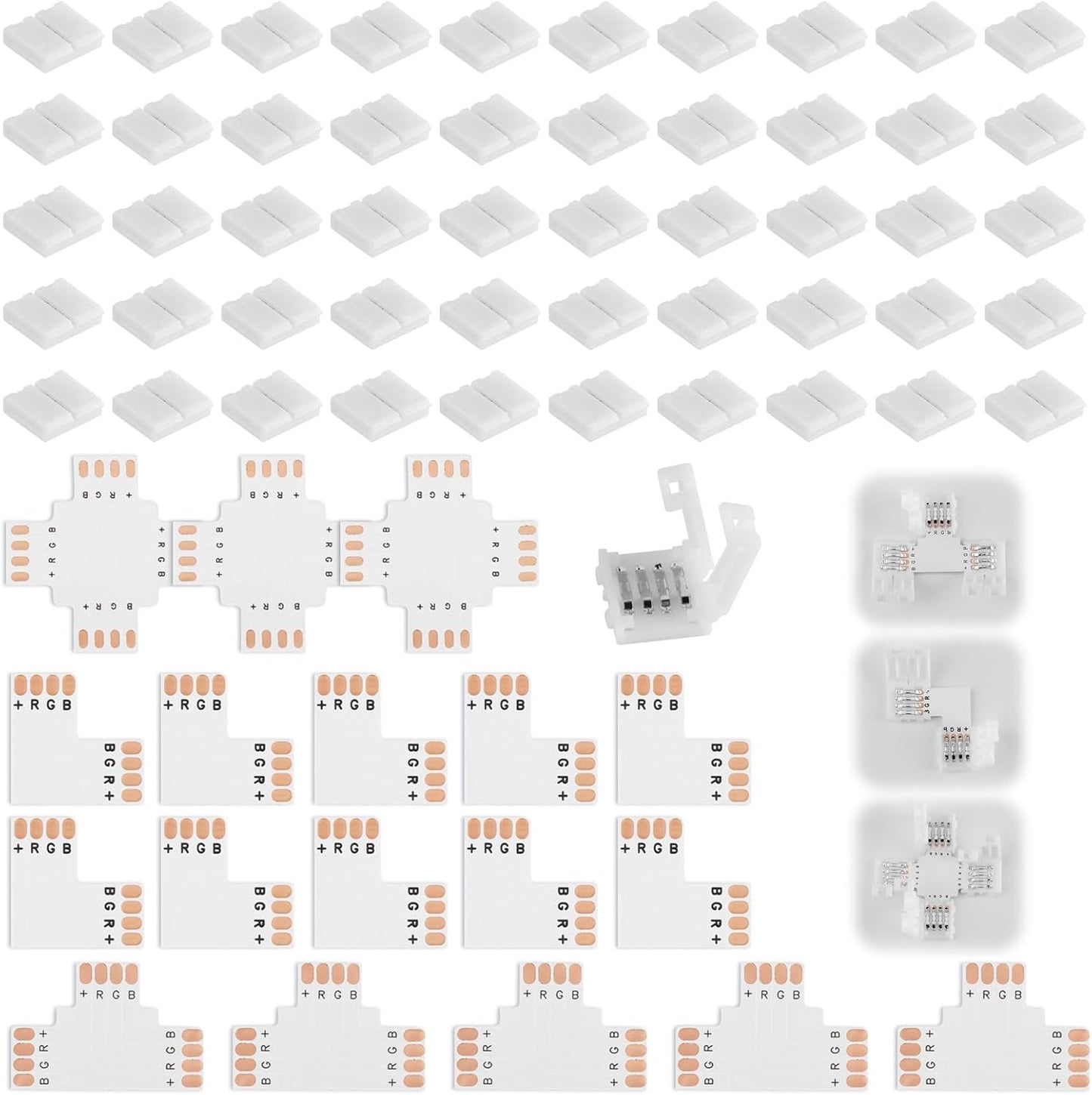 Kit conectores LED 4 pines para tiras RGB 5050 0.394pulg