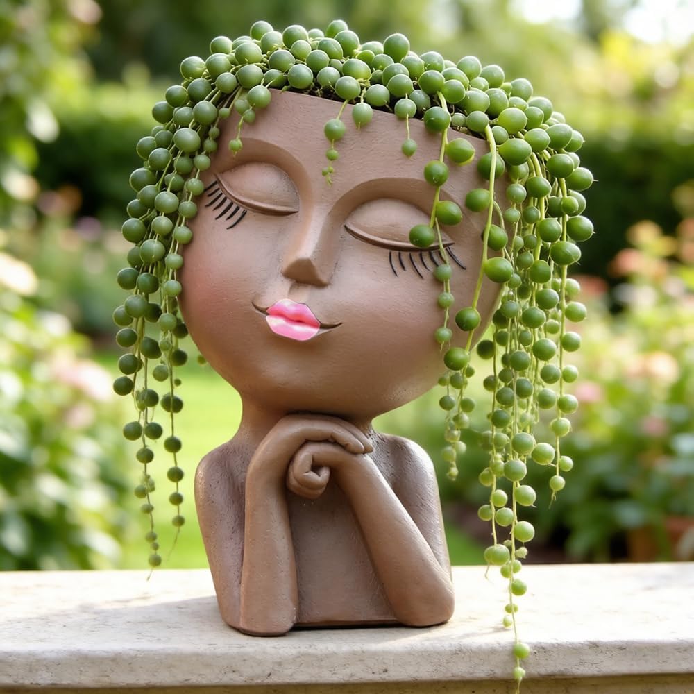 Maceta cara con florero estatua succulenta drenaje