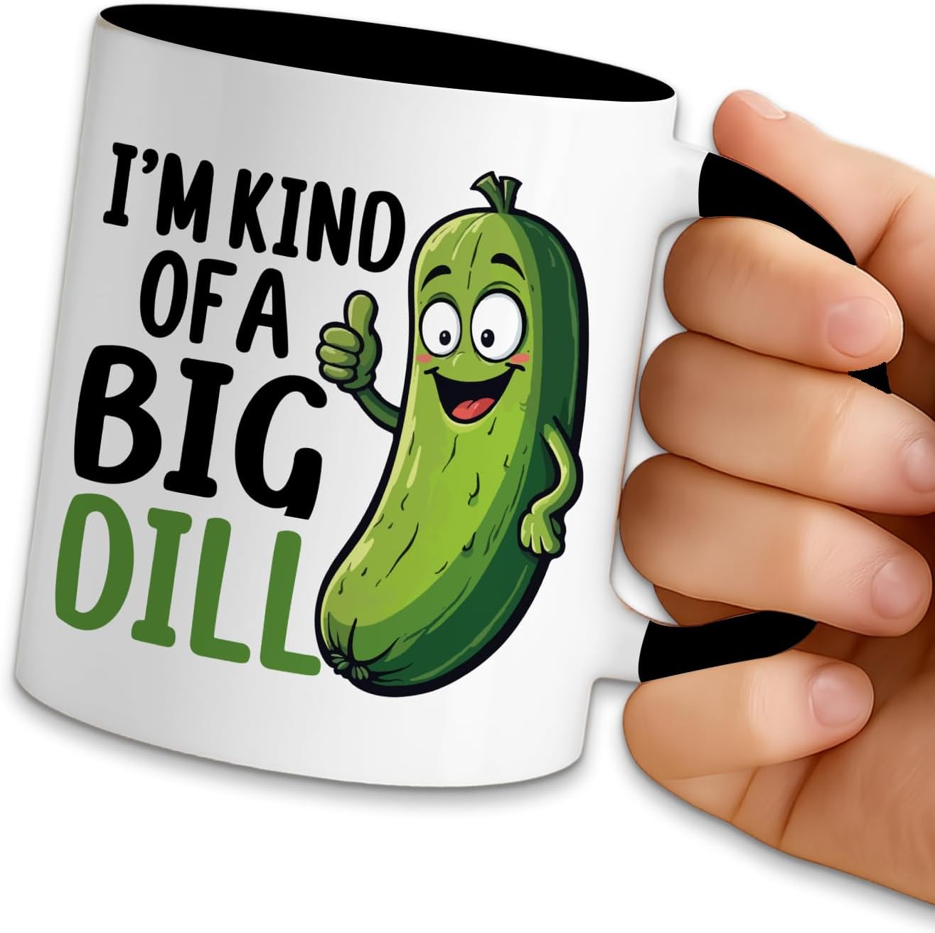 Taza de café con pepinillos "I Kind of A Big Dill" 11 oz cerámica negro