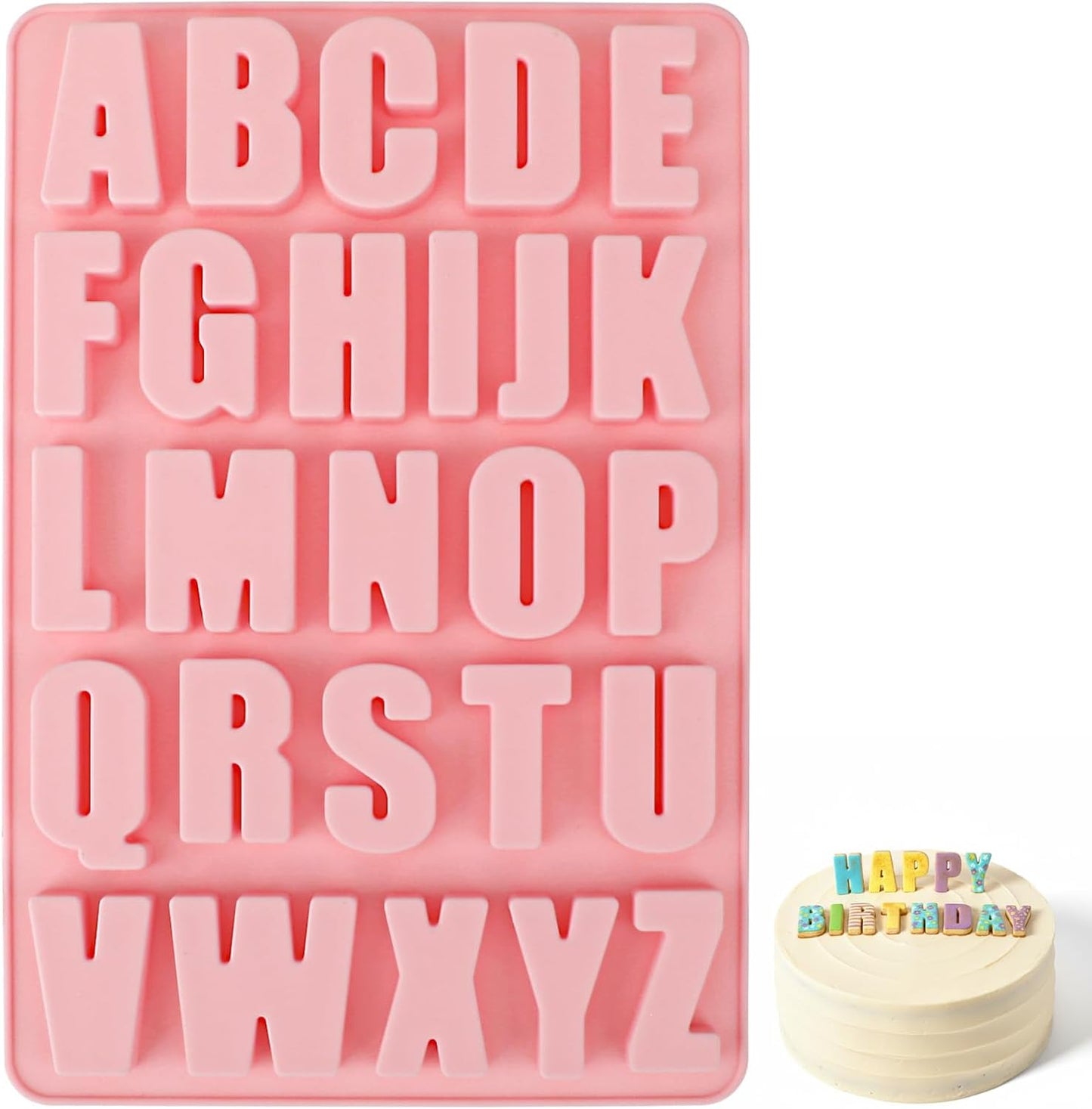 Moldes de letras de silicona rosa para chocolate y dulces A-Z
