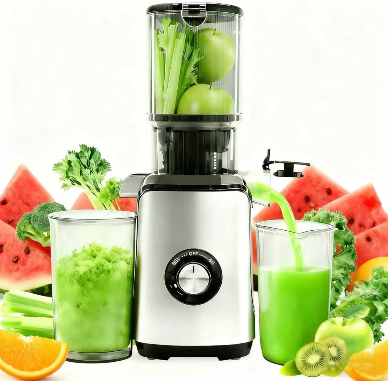 Exprimidor frío ancho canal para frutas y verduras sin BPA