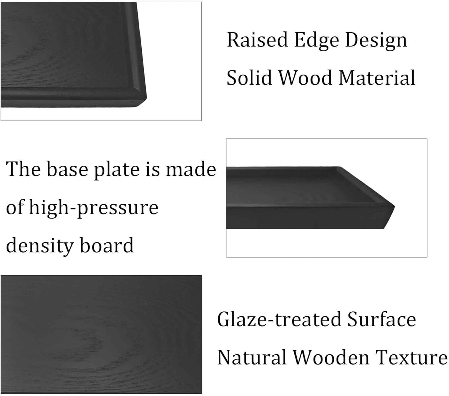 Bandeja de madera negra 12 x 8 pulgadas con bordes elevados para decoración del hogar
