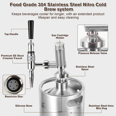 Cafetera Nitro 64oz Acero Inox con Válvula y Dispensador